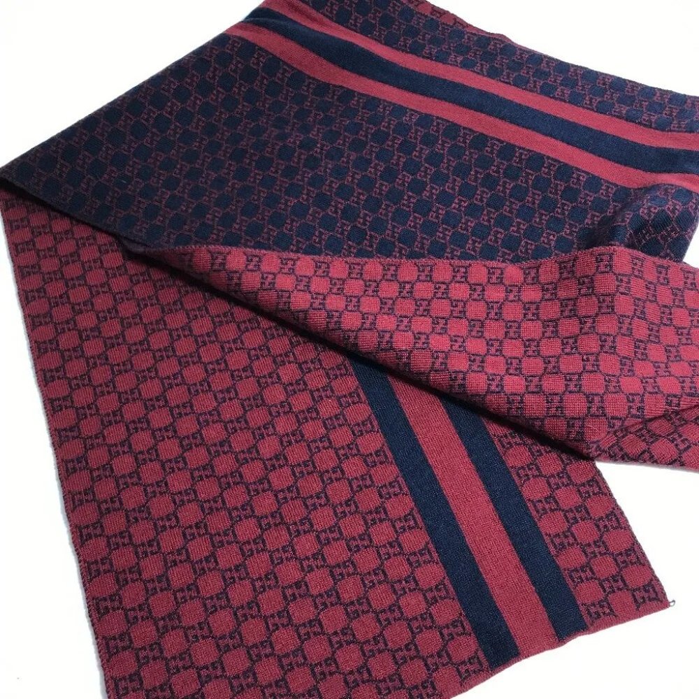 AUTHENTIC GUCCI GG Bicolor Scarf wool Red/Navy - Picture 3 of 7
